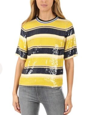 3.1 Philip Lim Sequin Stripe Top Large Chartreuse and Navy $550